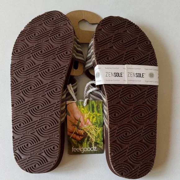 NEW Feelgoodz Brown Striped Sandals women’s Size 9 - Picture 4 of 6